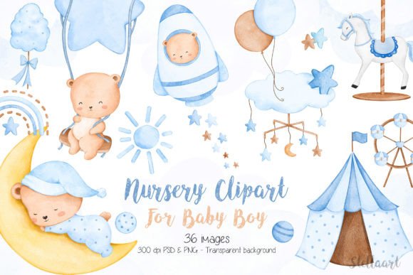 Download Watercolor Nursery Clipart for Baby Boy - Watercolor nursery clipart Collection