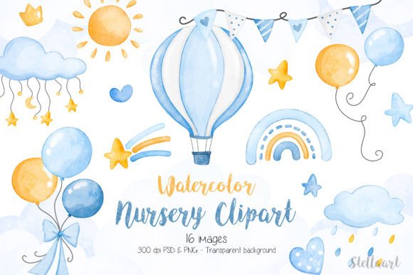 Download Watercolor Nursery Clipart for Baby Boy - Watercolor nursery clipart Collection