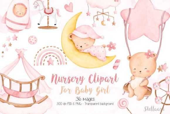 Download Watercolor Nursery Clipart for Baby Girl - Watercolor nursery clipart Collection